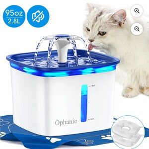 NWOT- Ophanie 95oz Automatic Pet
Fountain with no slip Mat & Replacement
Filters